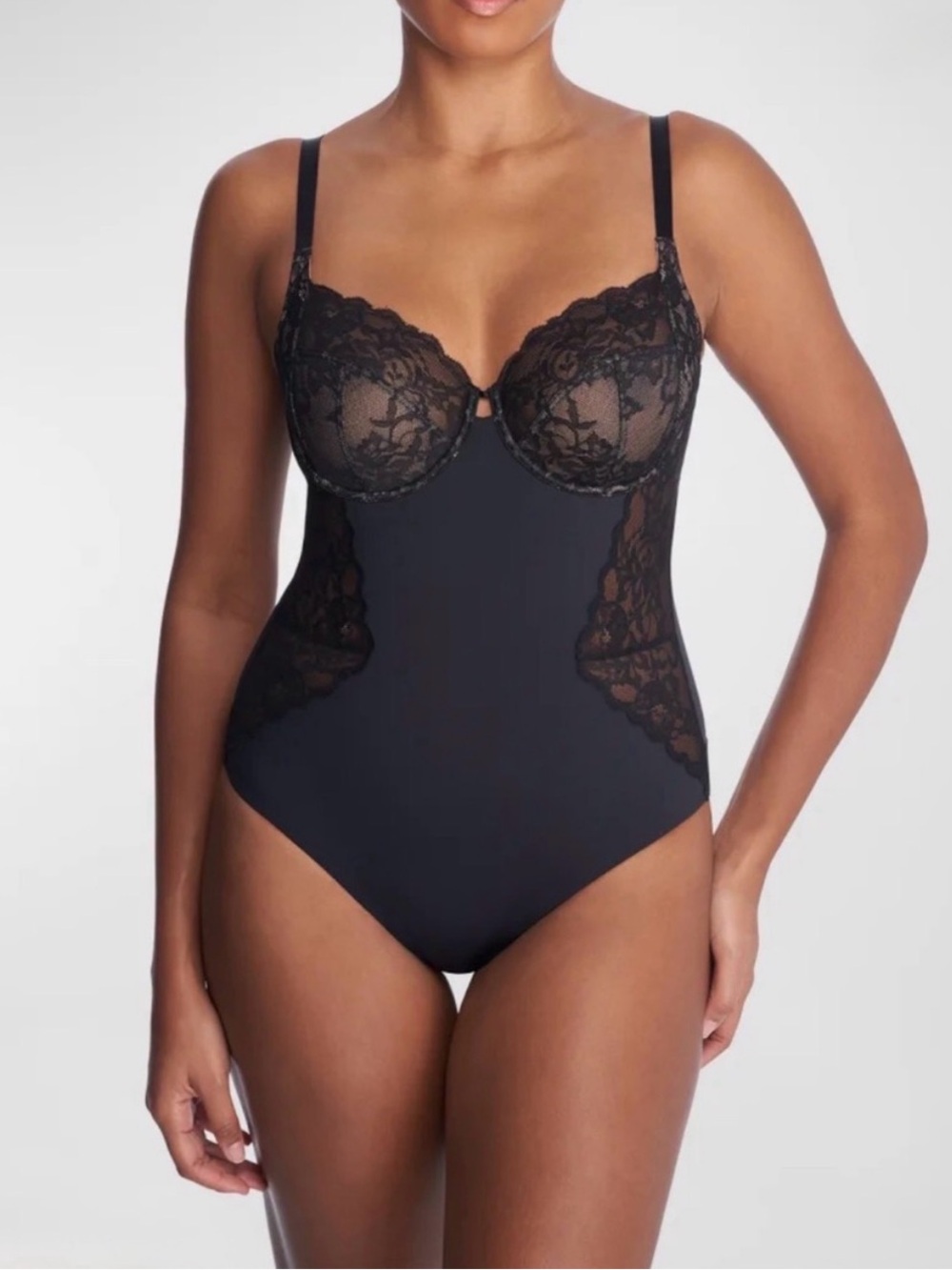 Natori Statement Lace Bodysuit 34DDD Black Café NWOT